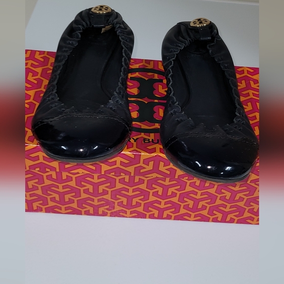 Tory Burch Designer Dark Navy Blue Abbey Leather Ballet Flats Size 7 - Picture 3 of 8